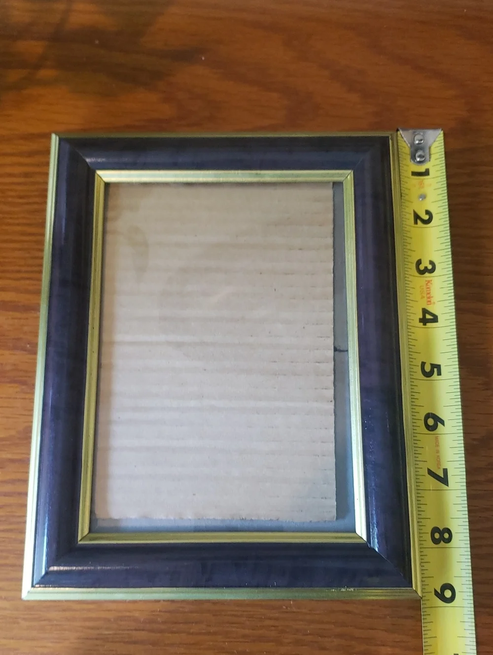 Vtg- Brown and Gold Trimmed Picture Frame - Holds 5x7 Photo